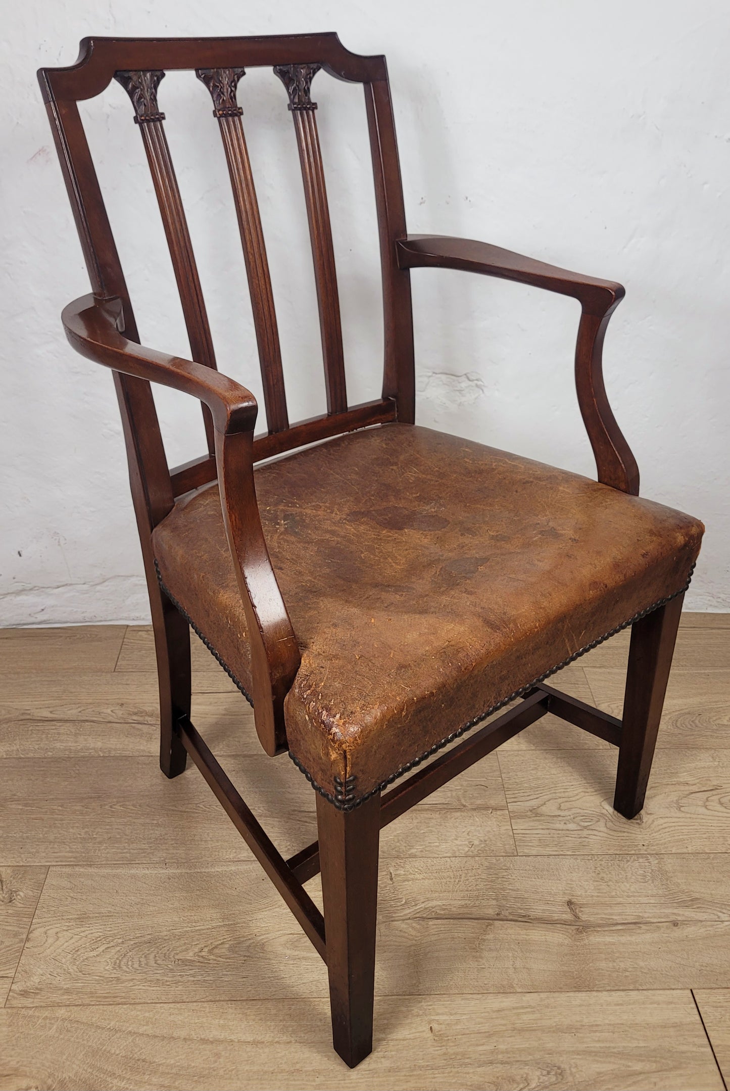 Victorian Armchair Carved Leather 19thC Mahogany English Delivery Available
