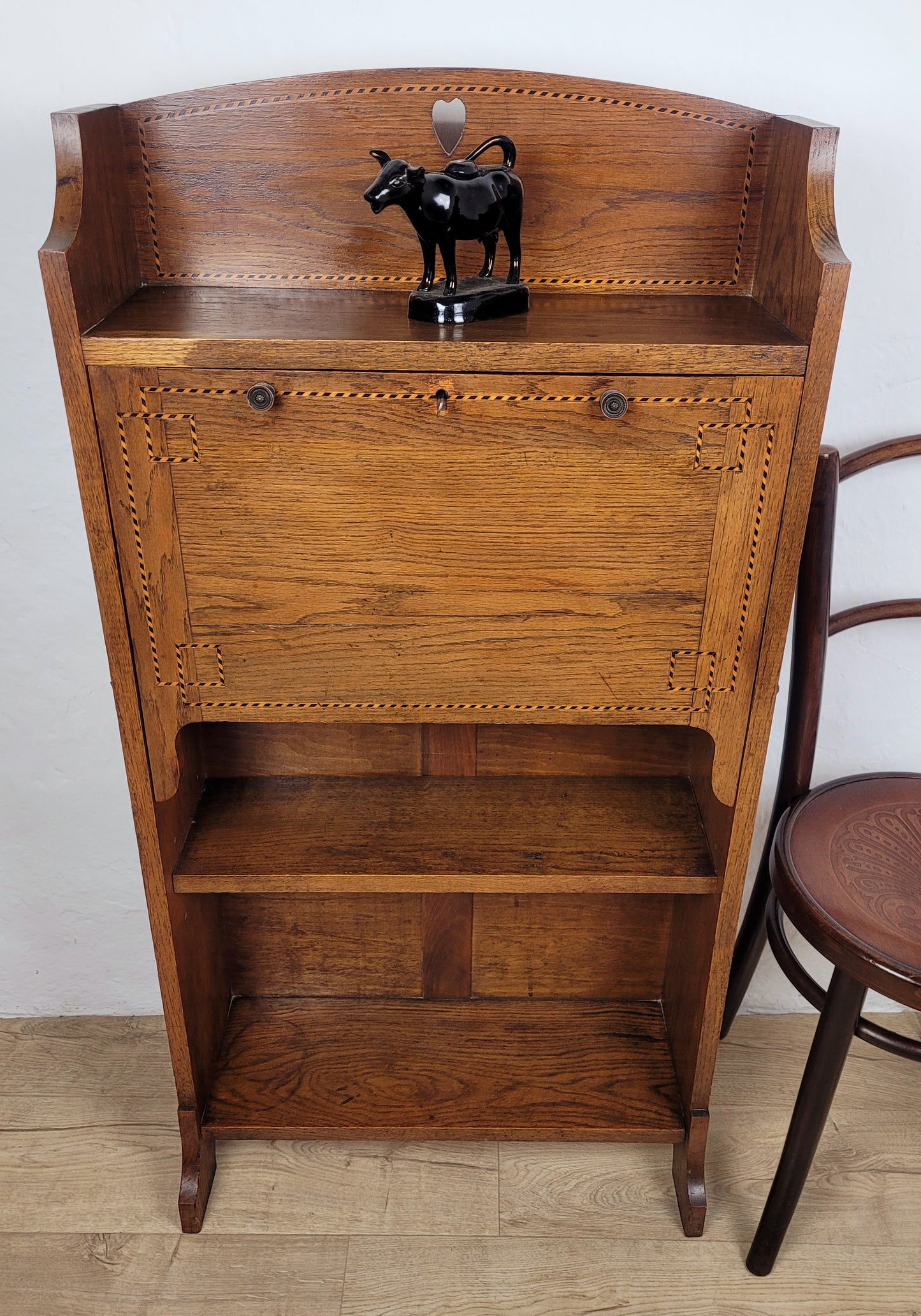 Vintage Student Writing Desk Lockable Inlaid Oak 1950s Delivery Available