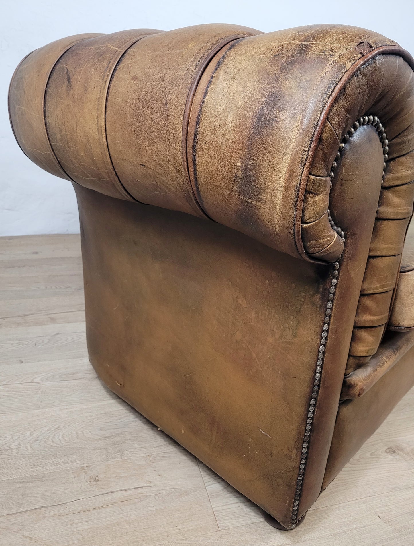 Chesterfield 3 Seater Sofa Settee Olive Green Leather 1960s Delivery Available
