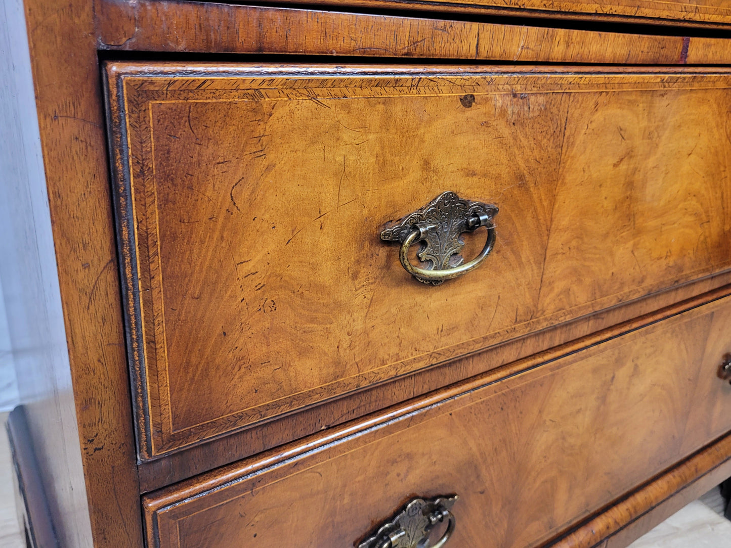 Edwardian Writing Bureau Desk Walnut 'Pratts' Lock and Key Delivery Available