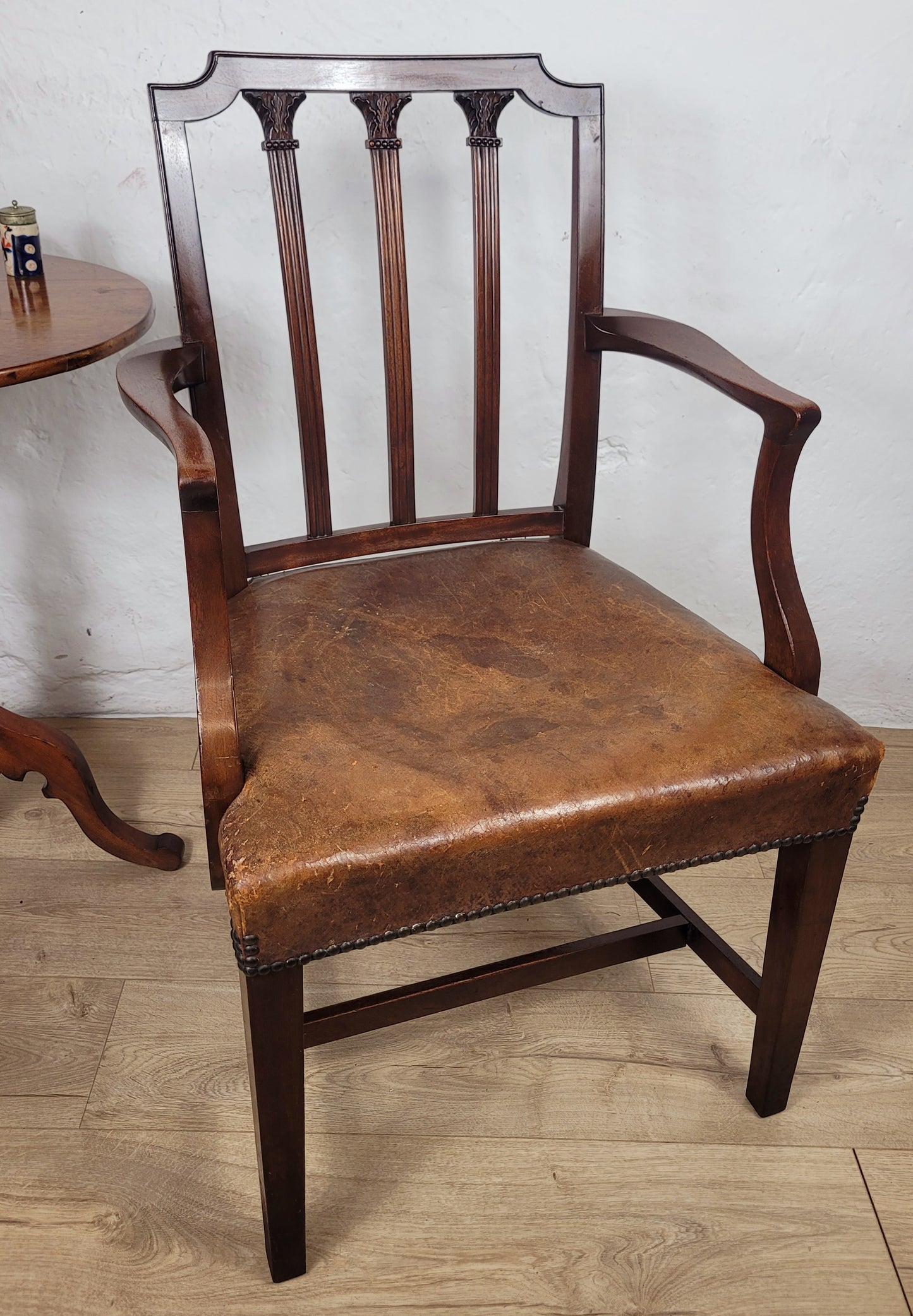 Victorian Armchair Carved Leather 19thC Mahogany English Delivery Available