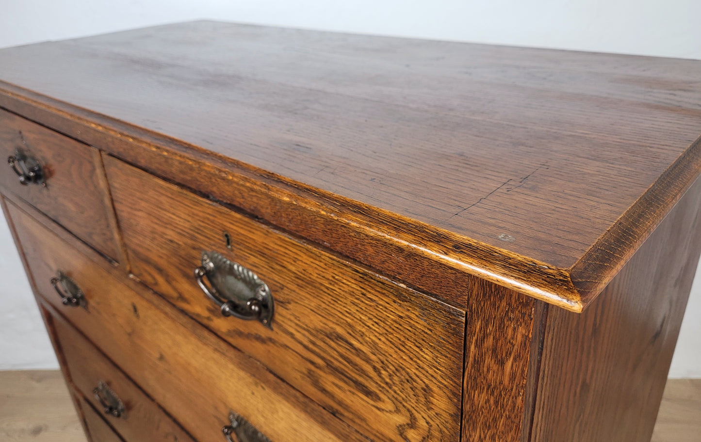 Edwardian Chest of Drawers 2 Over 3 Oak 1910s Drop Handle Delivery Available