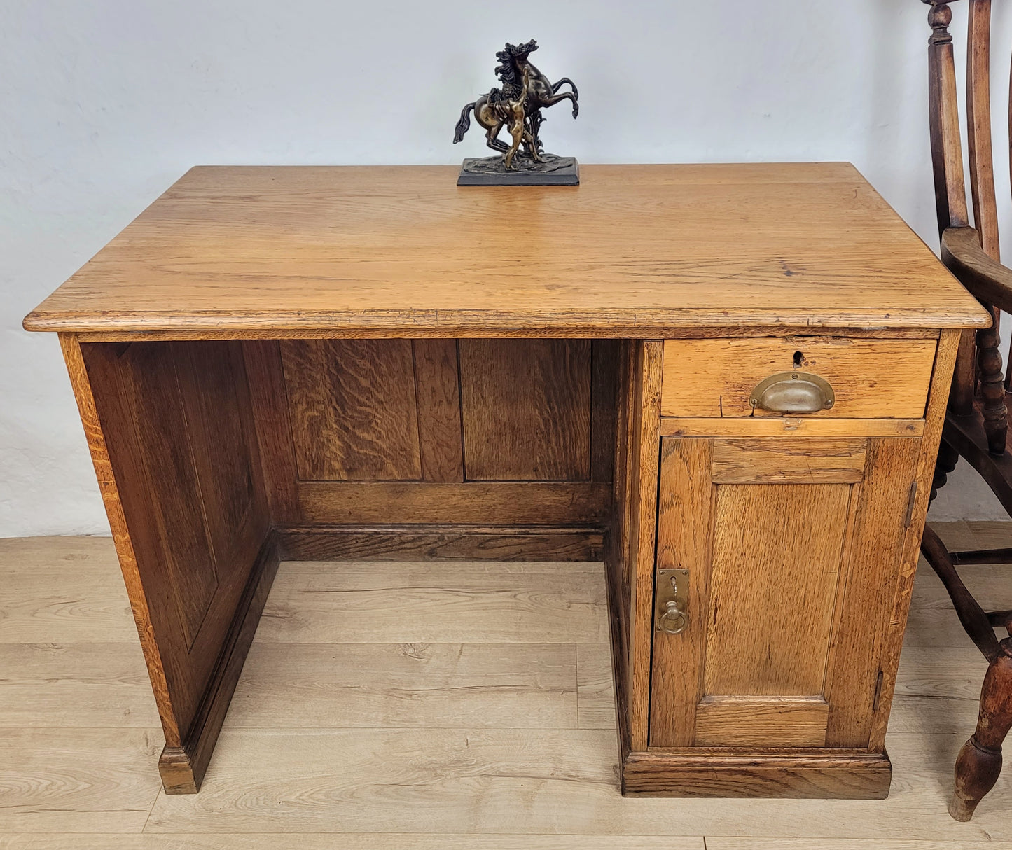 Vintage Single Pedestal Desk 1930s Oak Country Farmhouse Delivery Available