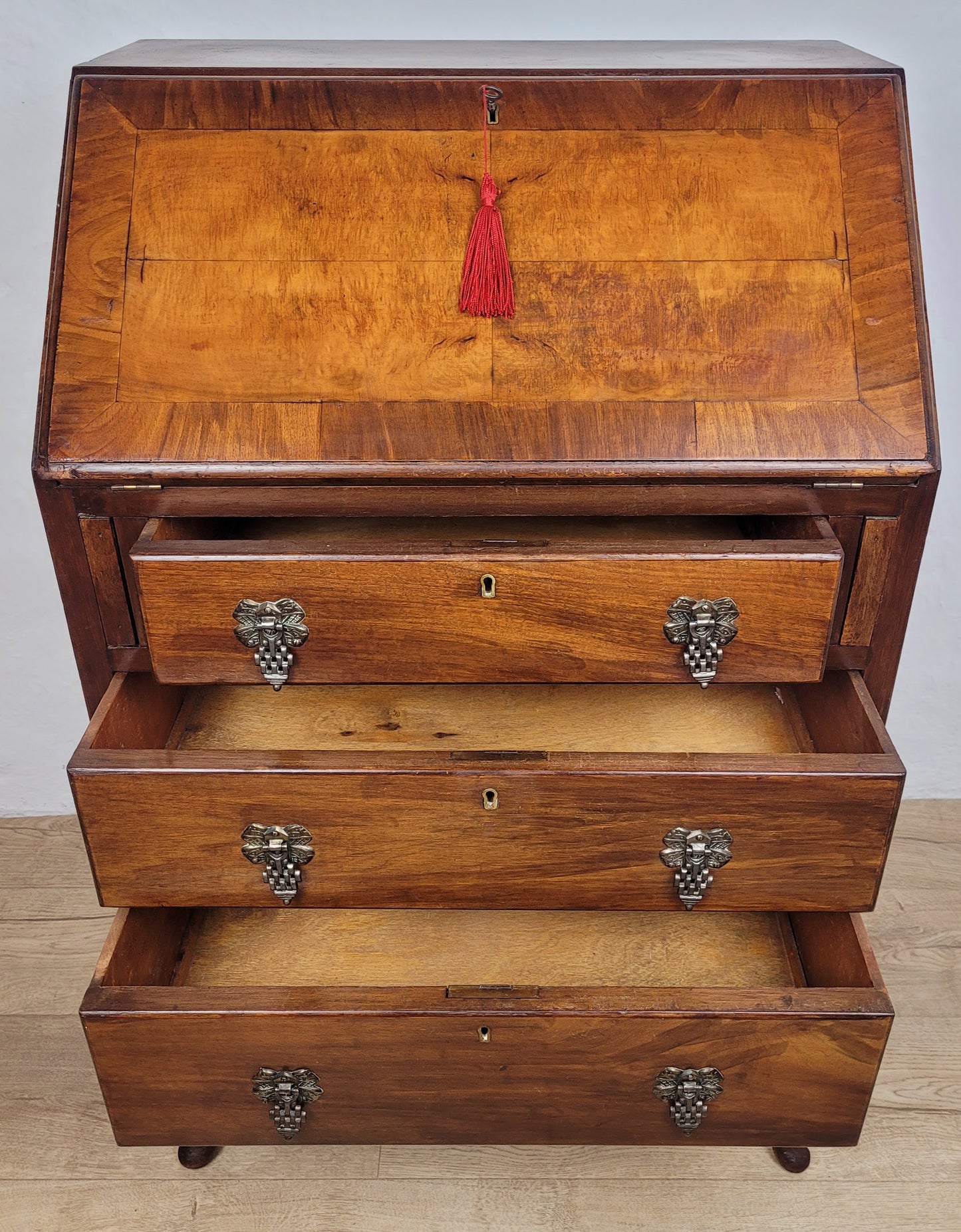 Ladies Writing Bureau Desk Vintage 1950s Lock & Key Mahogany Delivery Available