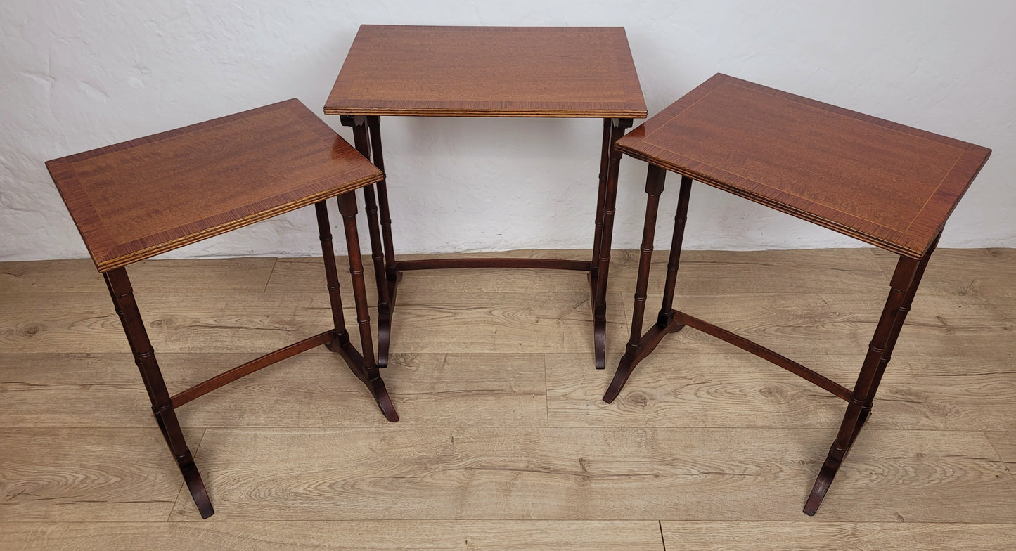 Victorian 3 Nesting Tables Rectangular Mahogany Antique 1900s Postage Available