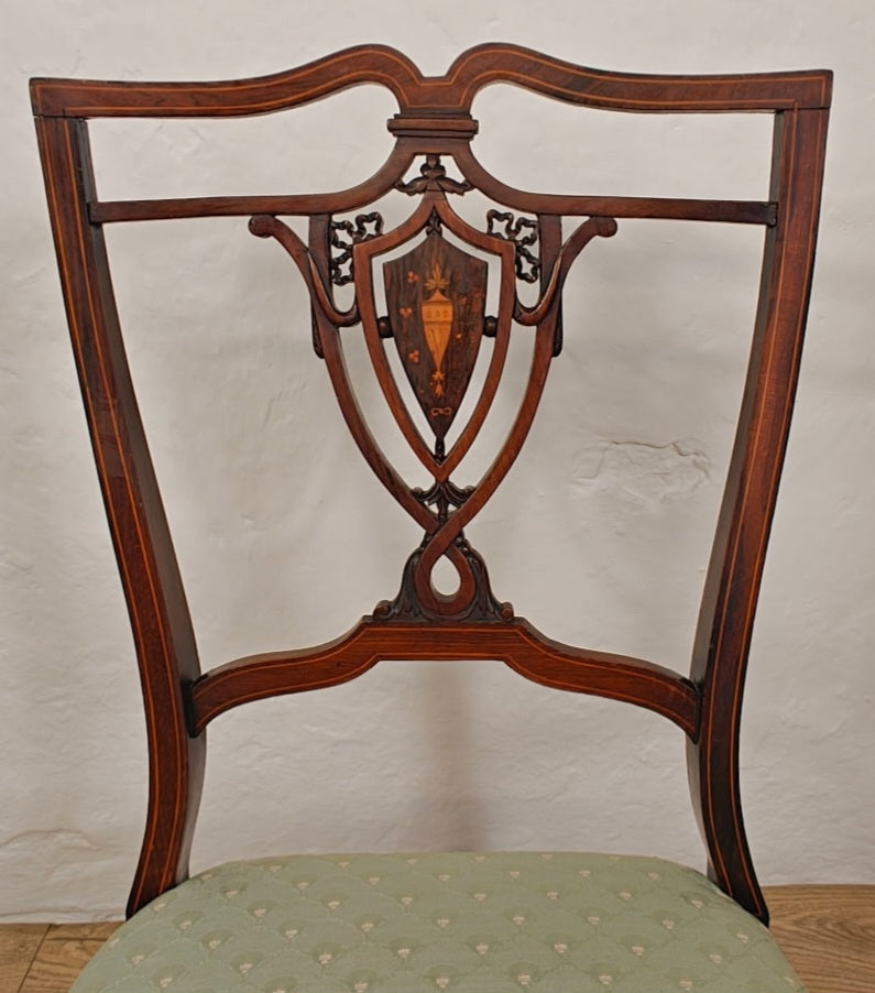 Edwardian Nursing Chair Inlaid Motif Castors Upholstery Postage Available