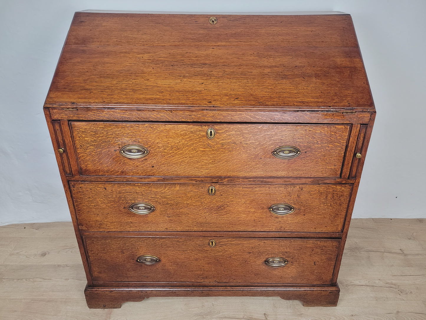 Georgian Writing Bureau Desk 18thC Oak Drop Handles Antique Delivery Available