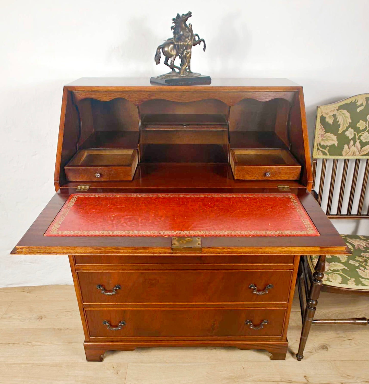 Vintage Writing Bureau Desk Key & Lock Leather 20thC Mahogany Delivery Available