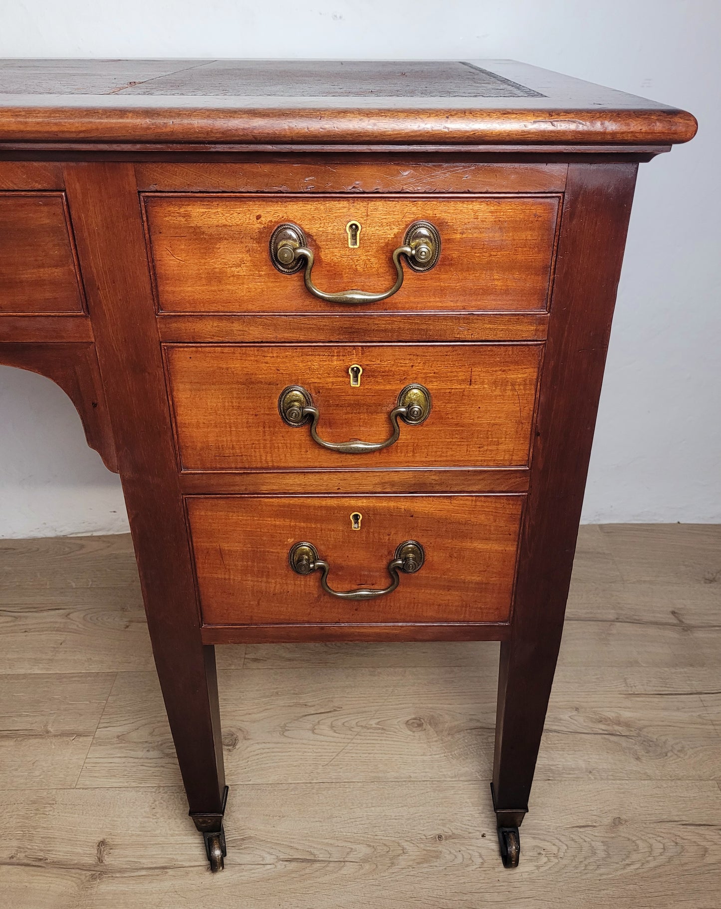 Edwardian Writing Desk Knee Hole Antique Castors Drawers 1910 Delivery Available