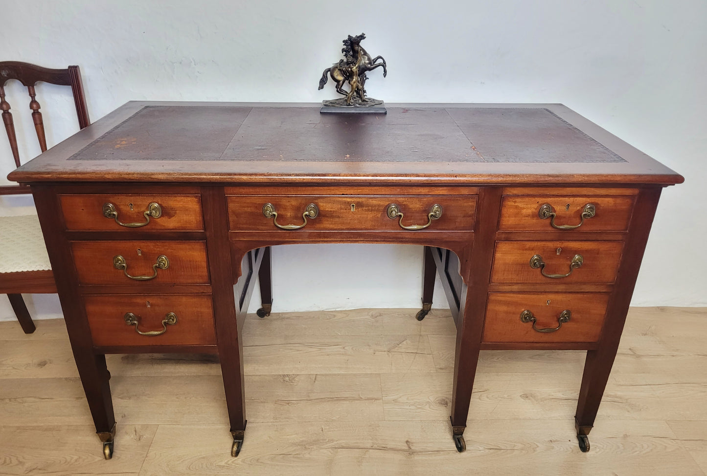 Edwardian Writing Desk Knee Hole Antique Castors Drawers 1910 Delivery Available