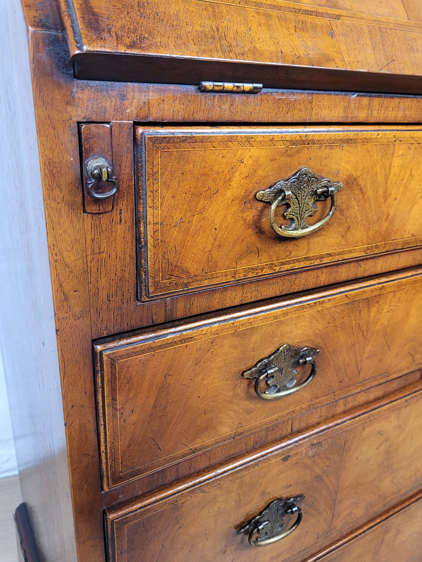 Edwardian Writing Bureau Desk Walnut 'Pratts' Lock and Key Delivery Available