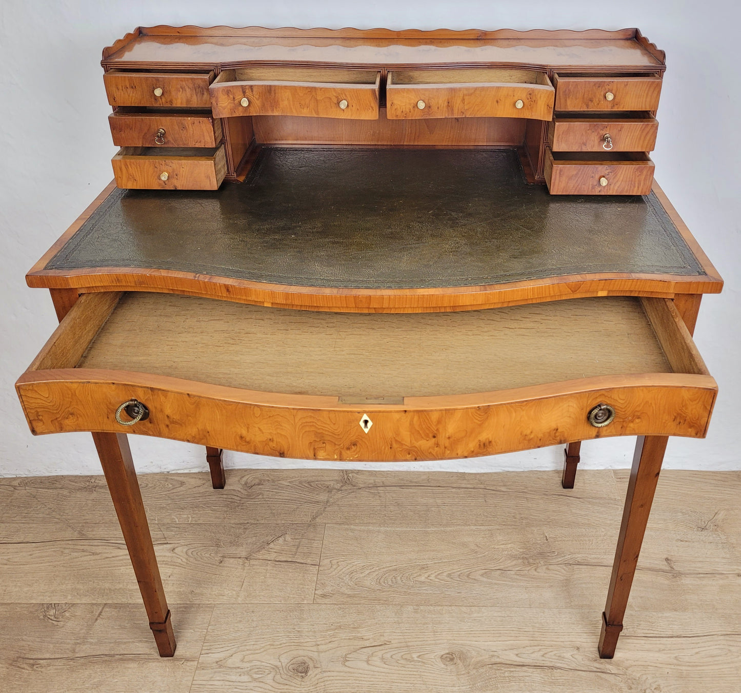 Vintage Ladies Writing Desk Yew Porcelain Drawers 1950s Delivery Available