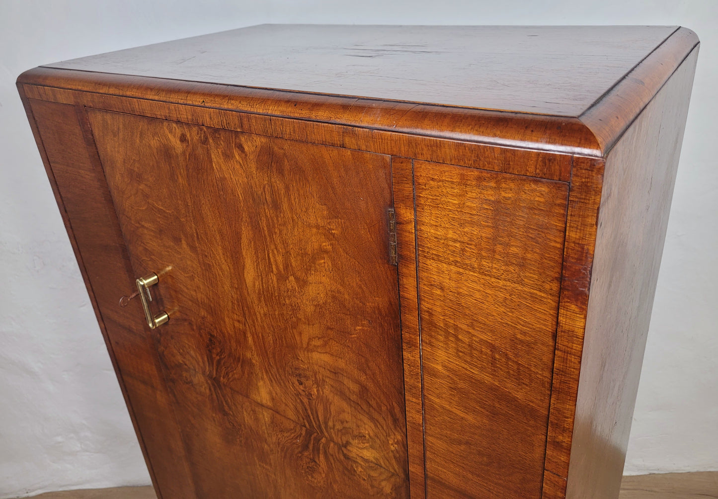 Vintage Walnut Tall Boy Art Deco Mid Century Lock and Key Delivery Available