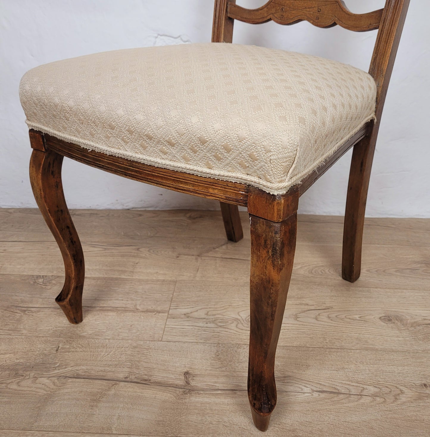 Edwardian Side Chair Carved Floral Beech Cabriole Legs Cream Postage Available