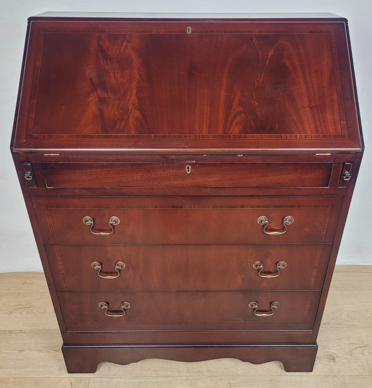 Writing Bureau Desk 20th-C Green Leather Top Drop Handles Delivery Available