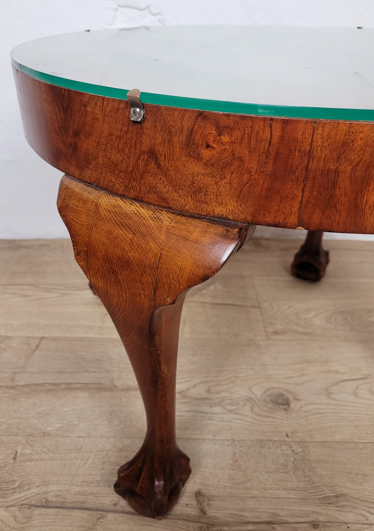 Walnut Circular Coffee Table Claw and Ball Vintage 1940s Postage Available