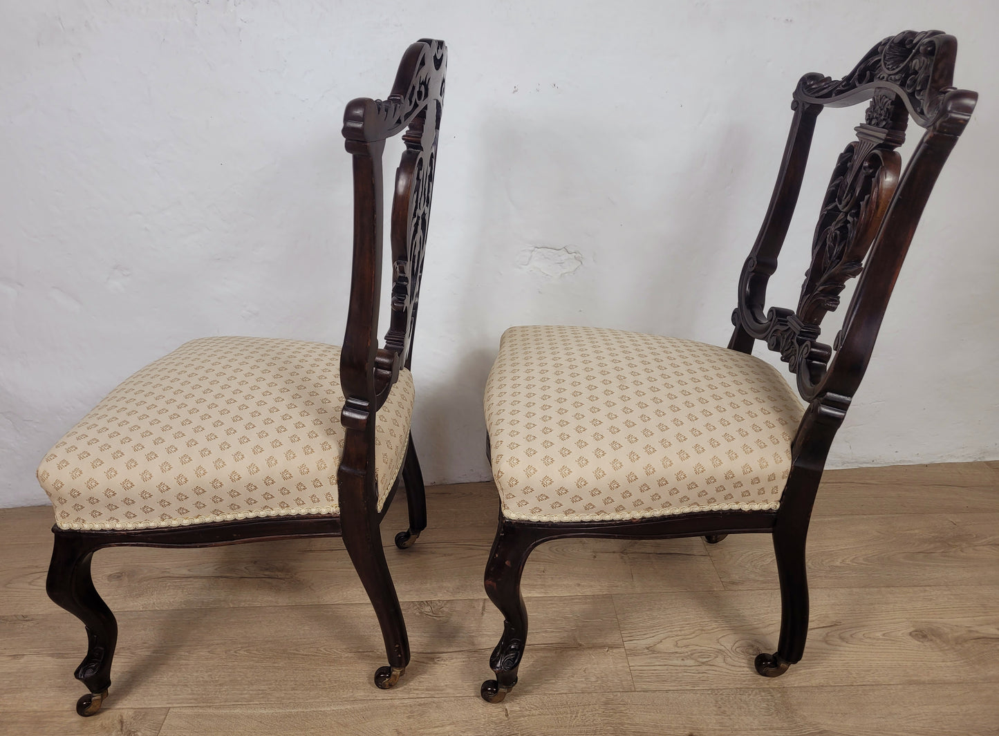 Victorian Nursing Chairs Carved Pierced Foliate Upholstery 19C Postage Available