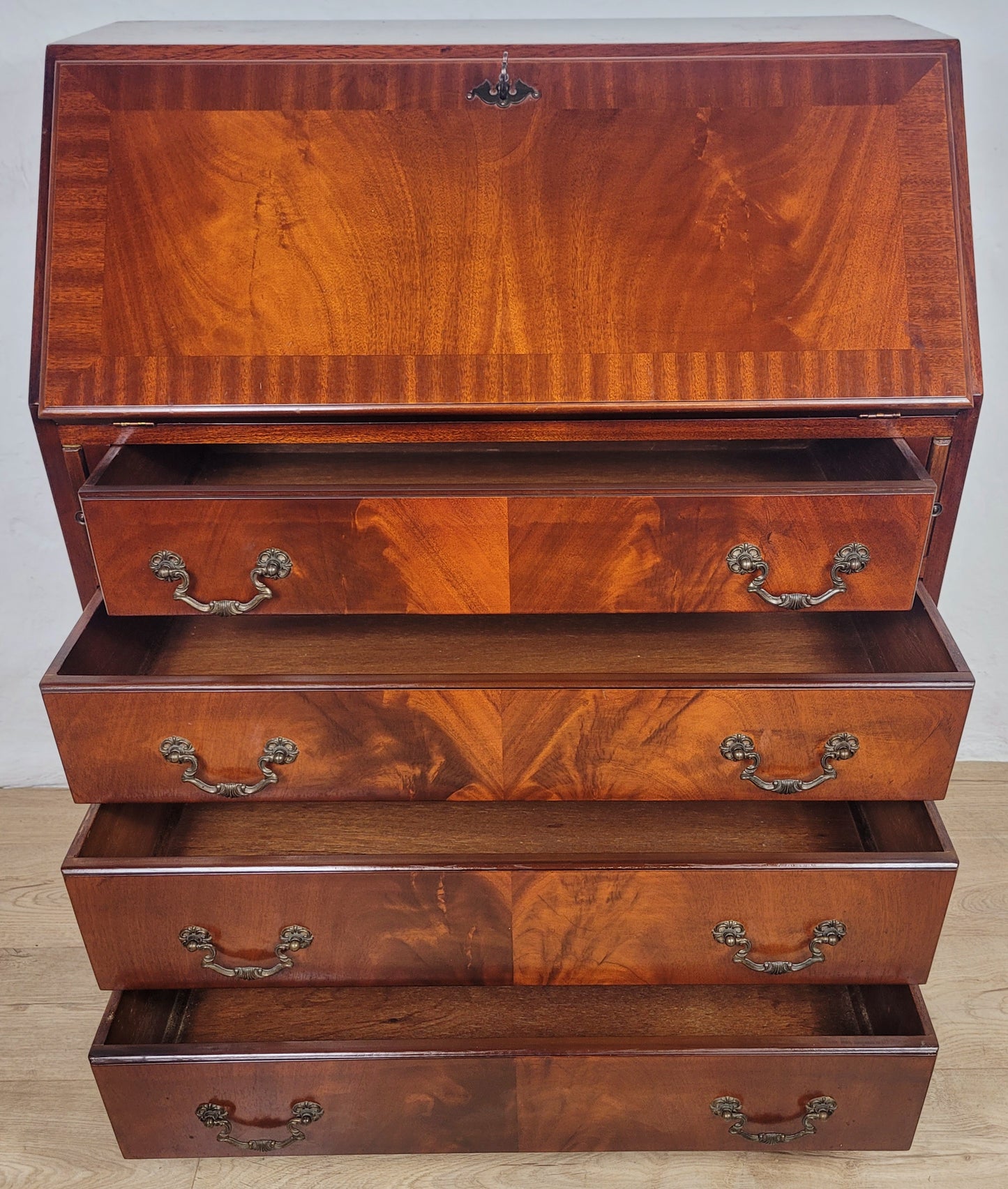 Vintage Writing Bureau Desk Lock & Key Mid Century Mahogany Delivery Available