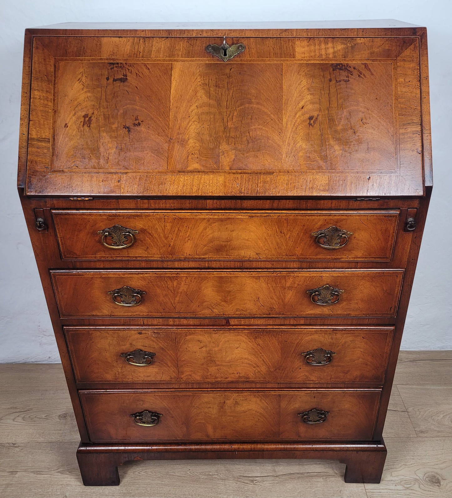 Edwardian Writing Bureau Desk Walnut 'Pratts' Lock and Key Delivery Available