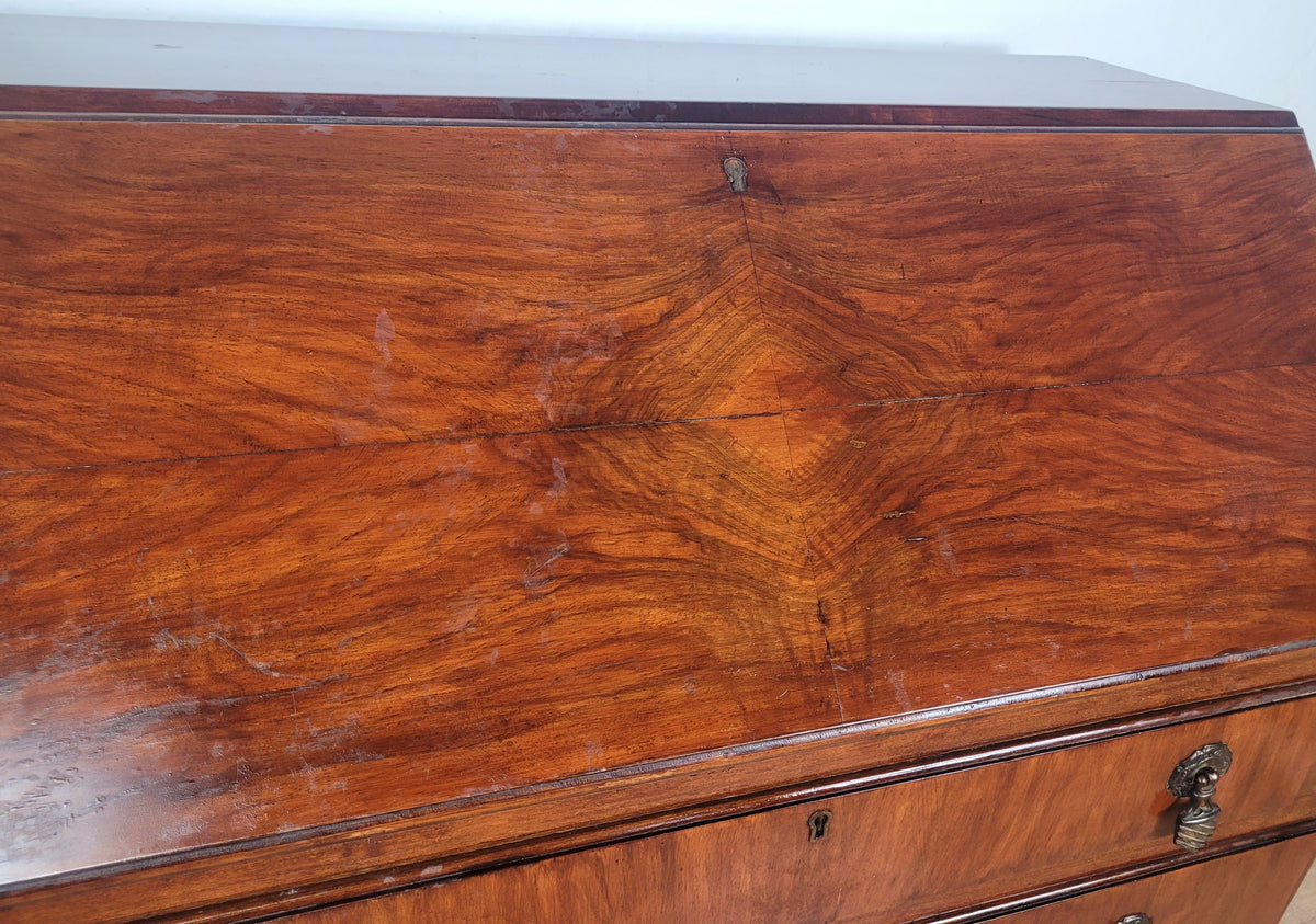 Vintage Writing Bureau Desk Teak Leather Mid 20th-C 1930s Delivery Available