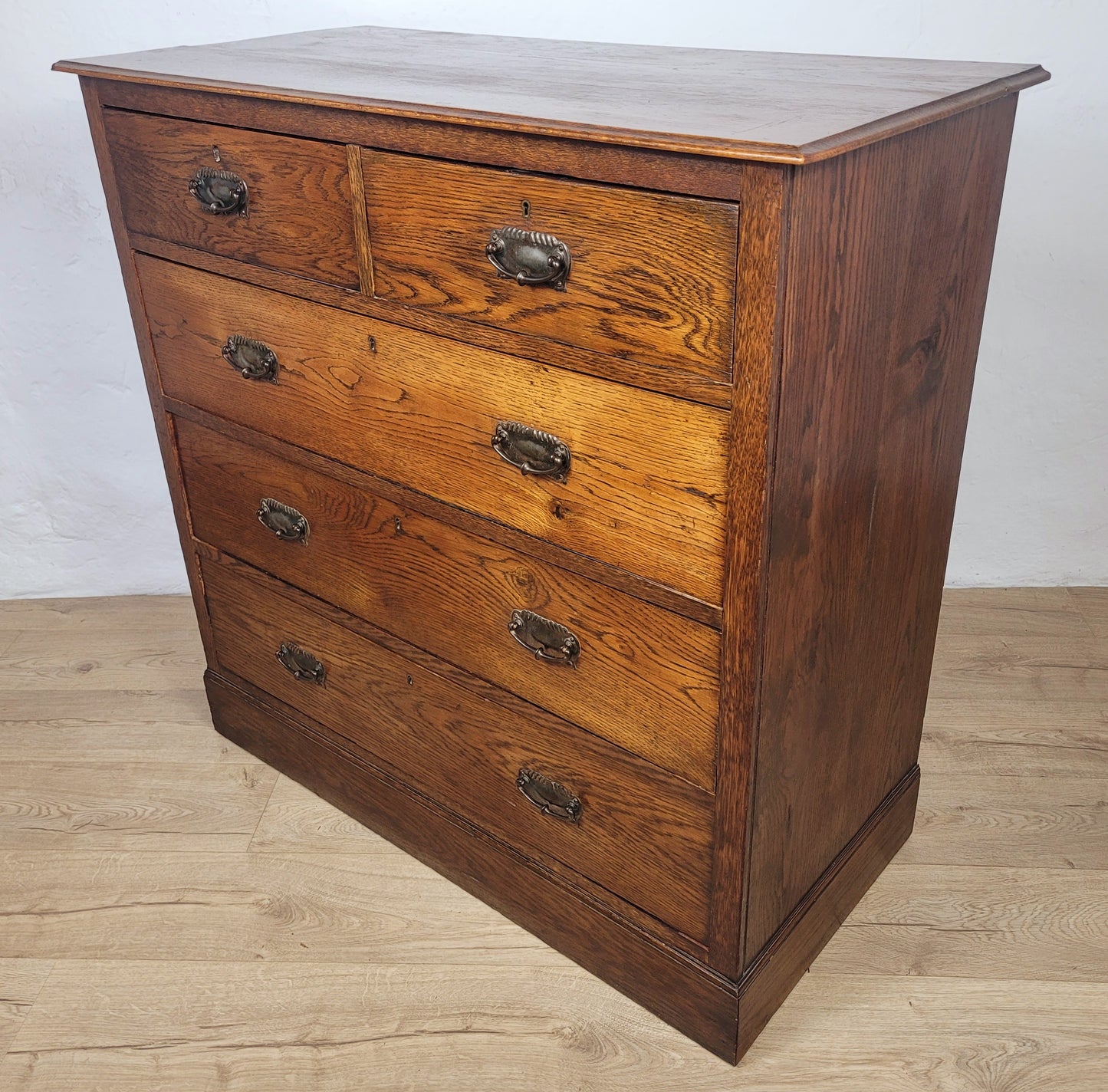 Edwardian Chest of Drawers 2 Over 3 Oak 1910s Drop Handle Delivery Available