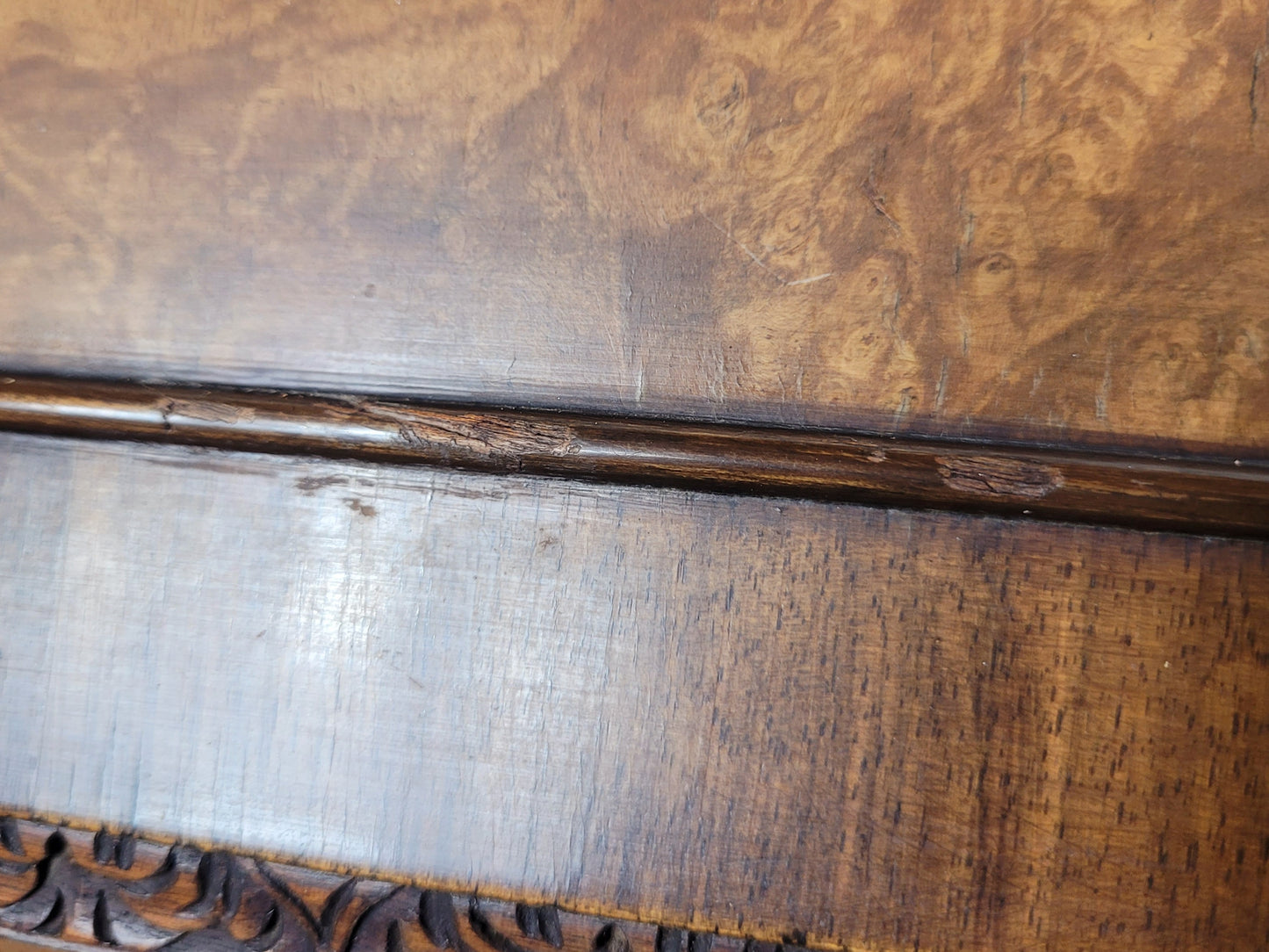 Edwardian Writing Bureau Desk Walnut Antique Carved Leather Delivery Available