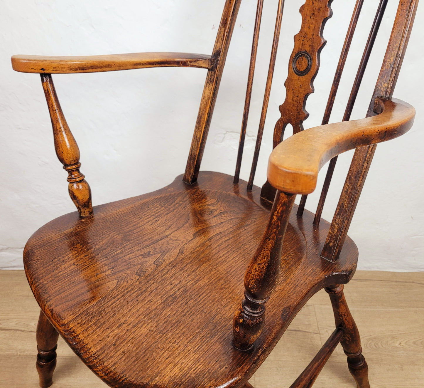 Vintage Kitchen Armchair Elm Farmhouse Country Pierced Back Postage Available