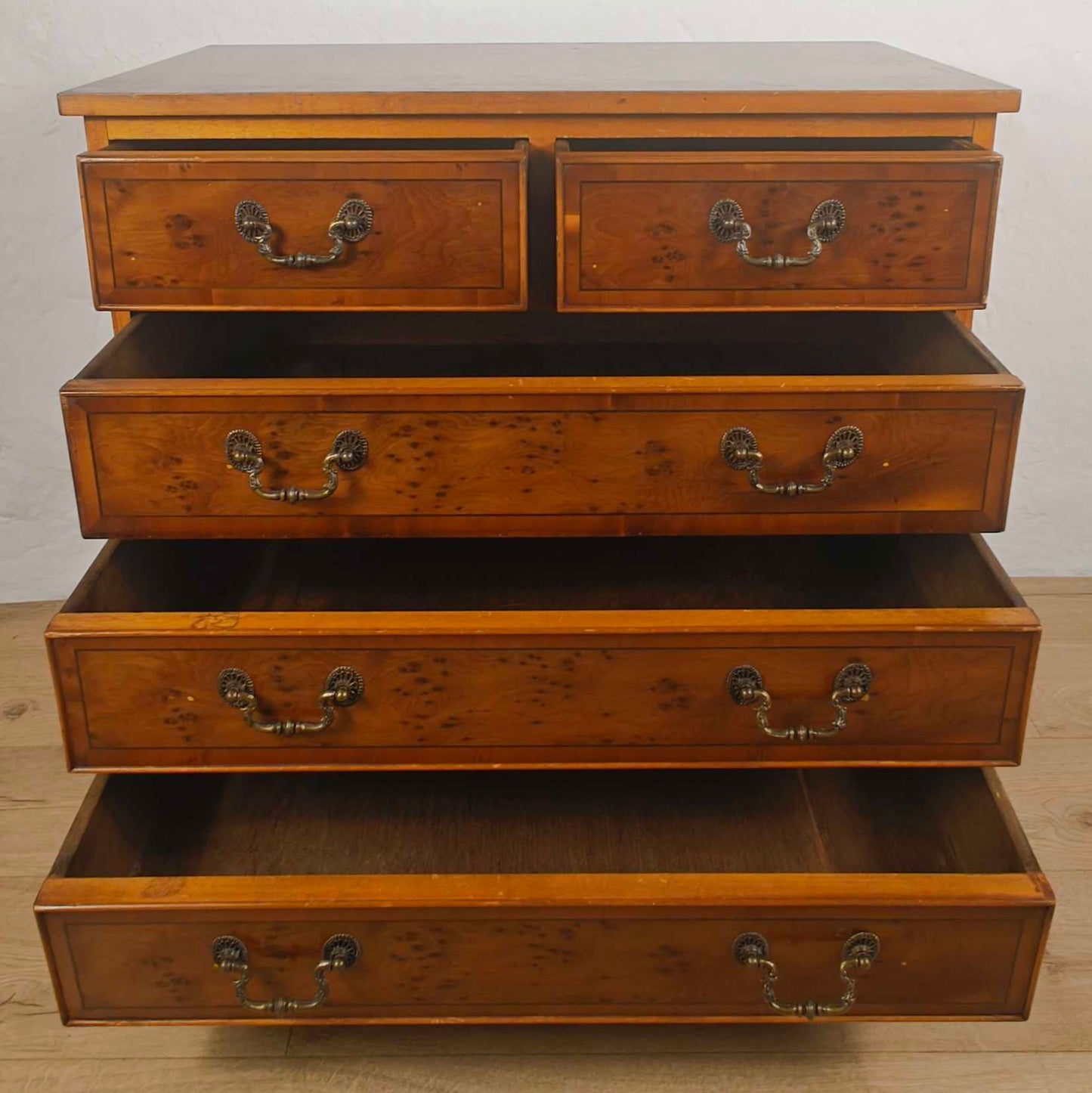 Vintage Chest Of Drawers Yew 2 Over 3 Drawers Storage Inlaid Delivery Available
