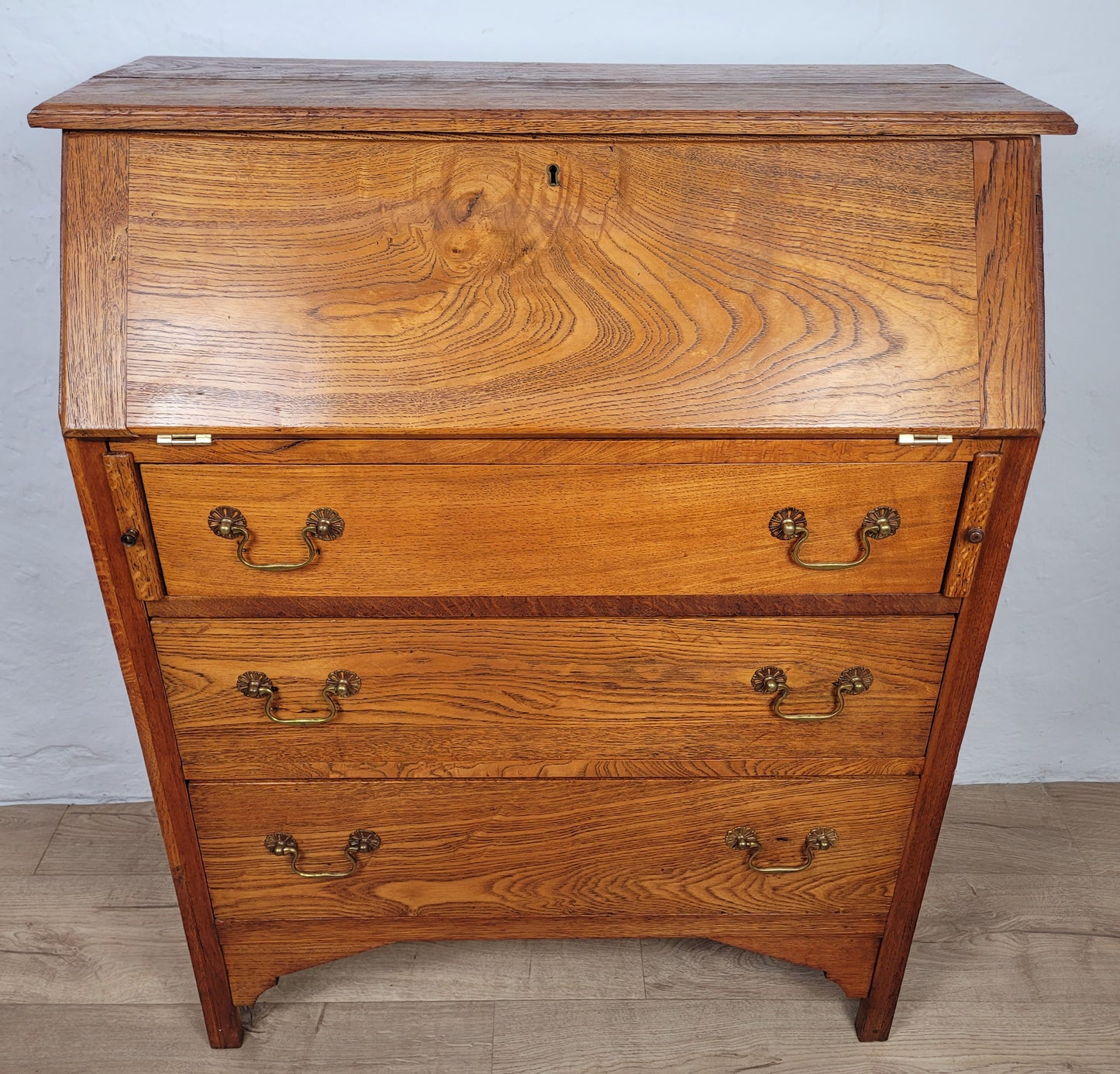 Elm Writing Bureau Desk Vintage 1930s Storage Country Rustic Delivery Available