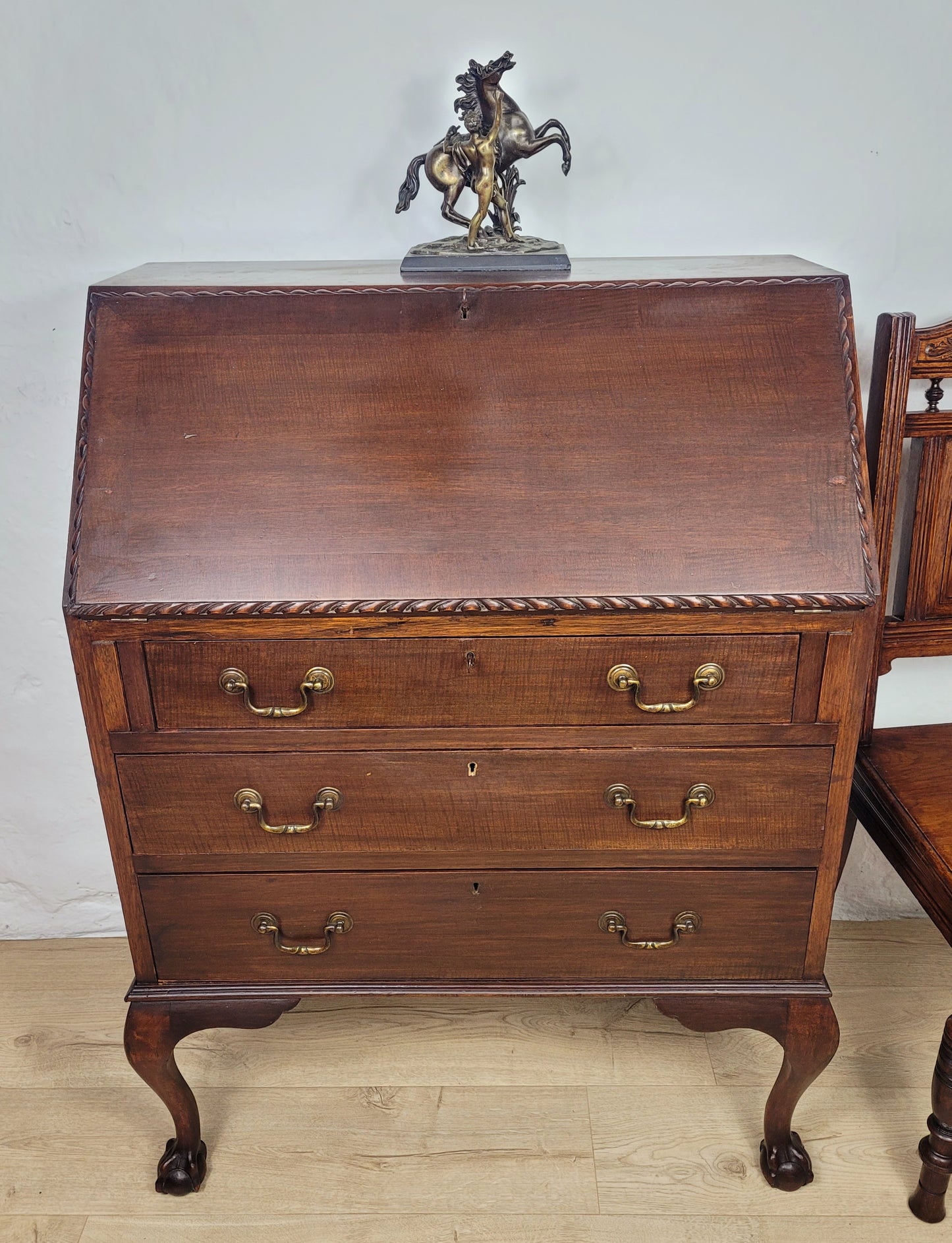 Vintage Writing Bureau Desk Key Lockable Drawers Leather 1930 Delivery Available