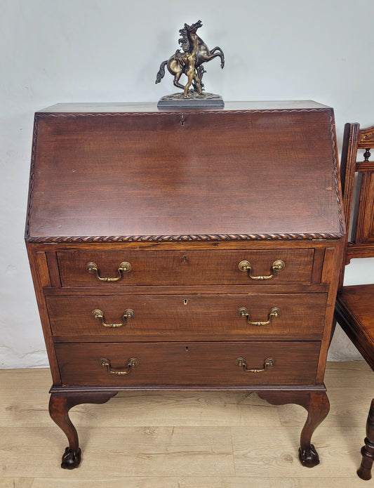 Vintage Writing Bureau Desk Key Lockable Drawers Leather 1930 Delivery Available