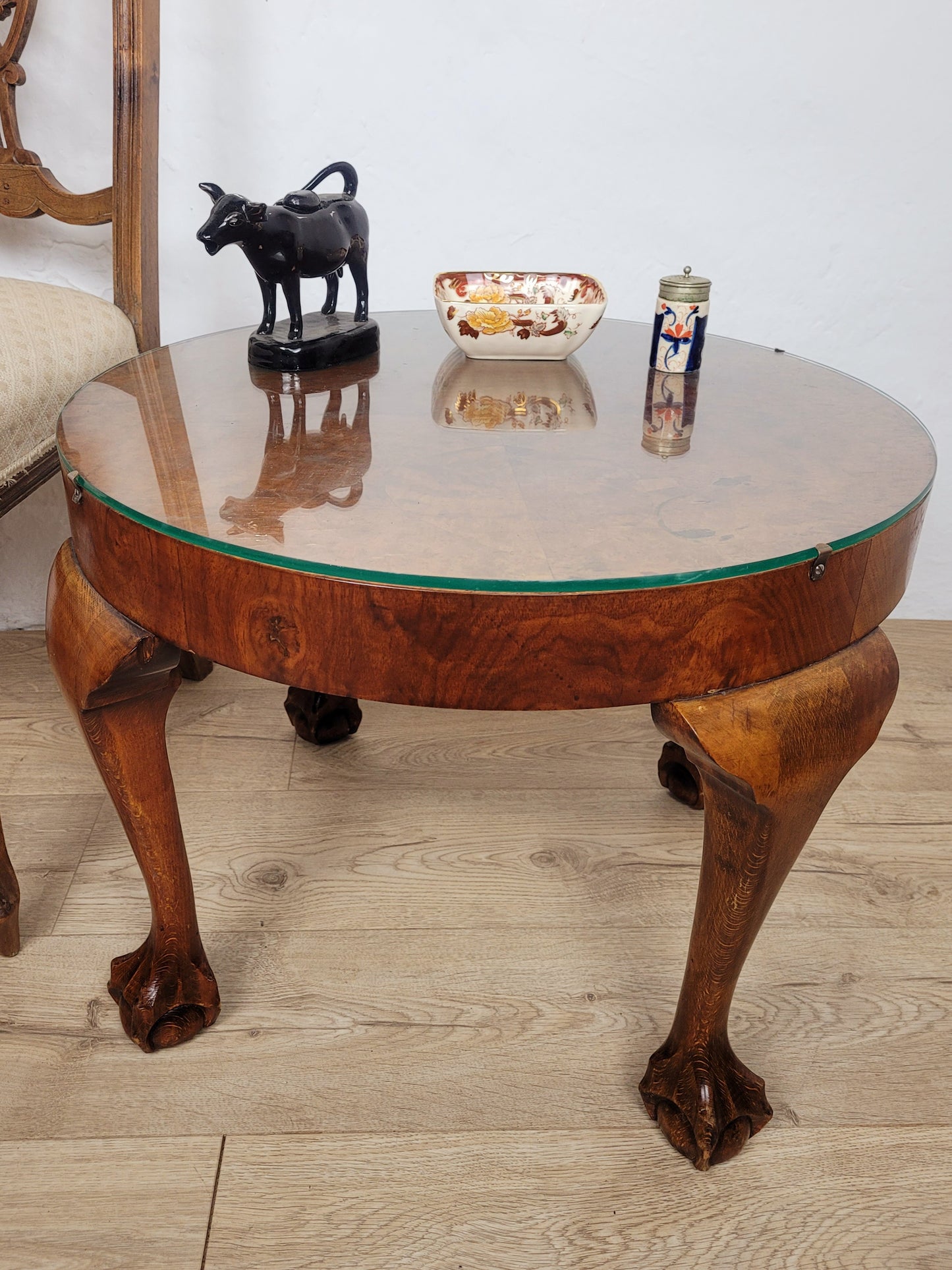 Walnut Circular Coffee Table Claw and Ball Vintage 1940s Postage Available