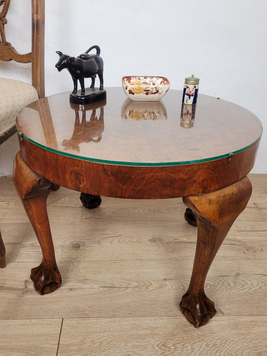 Walnut Circular Coffee Table Claw and Ball Vintage 1940s Postage Available
