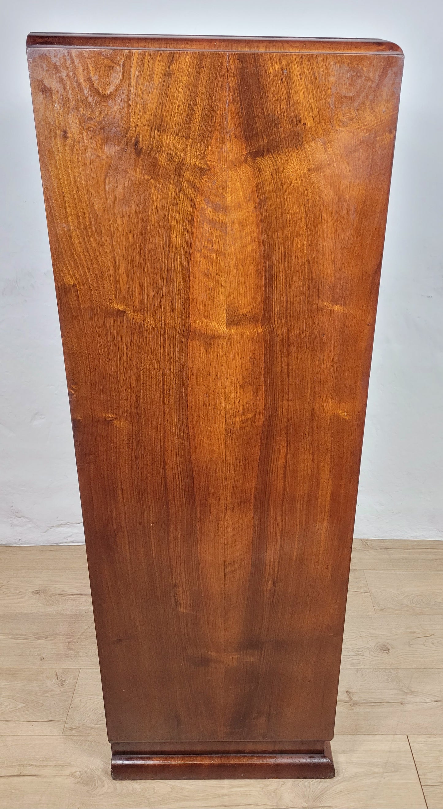 Vintage Walnut Tall Boy Art Deco Mid Century Lock and Key Delivery Available