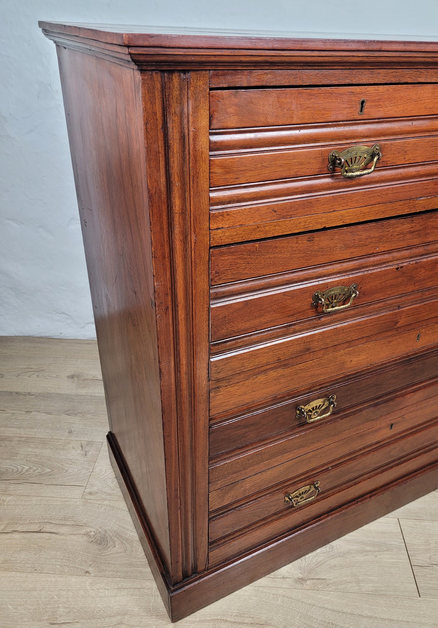 Edwardian Chest of Drawers Walnut 2 Over 3 1910s Drop Handles Delivery Available
