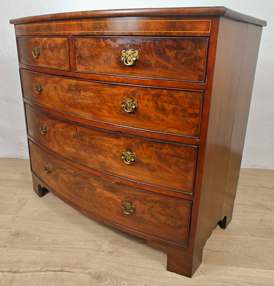 Victorian Chest of Drawers 2 Over 3 Bowfront 19thC Drop Handle Delivery Available