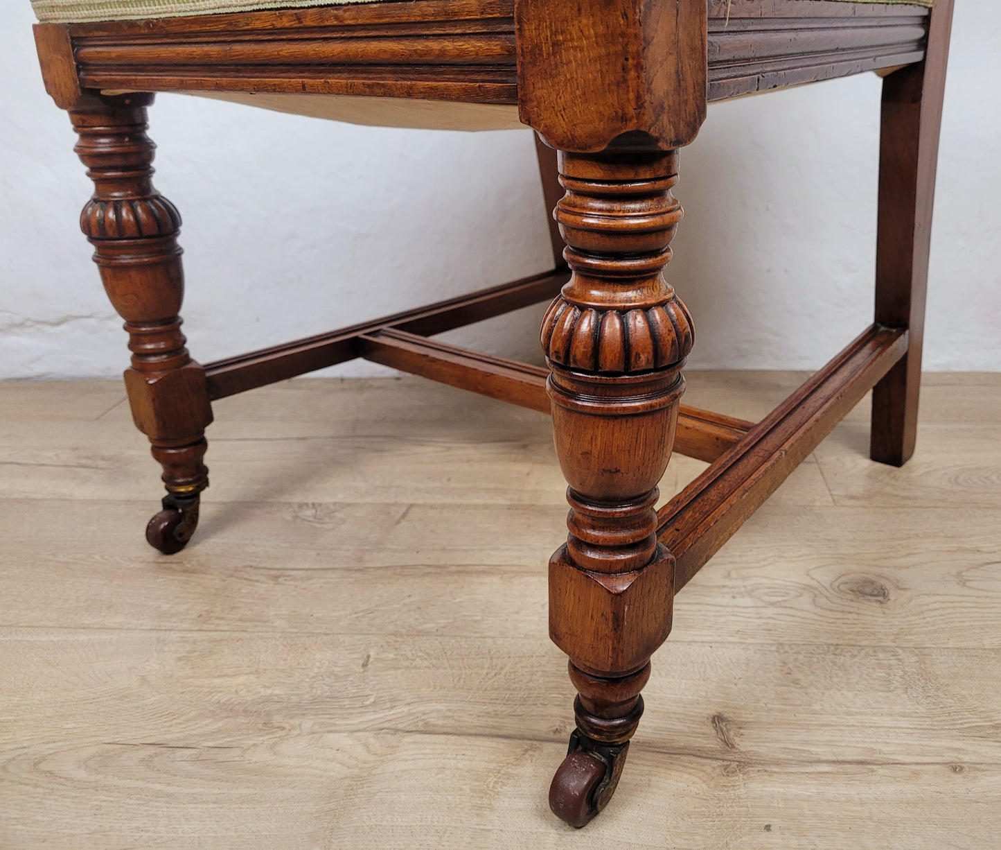 Victorian Hall Chair Oak Upholstered Foliate Carvings Castors Delivery Available