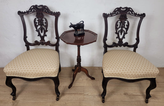 Victorian Nursing Chairs Carved Pierced Foliate Upholstery 19C Postage Available