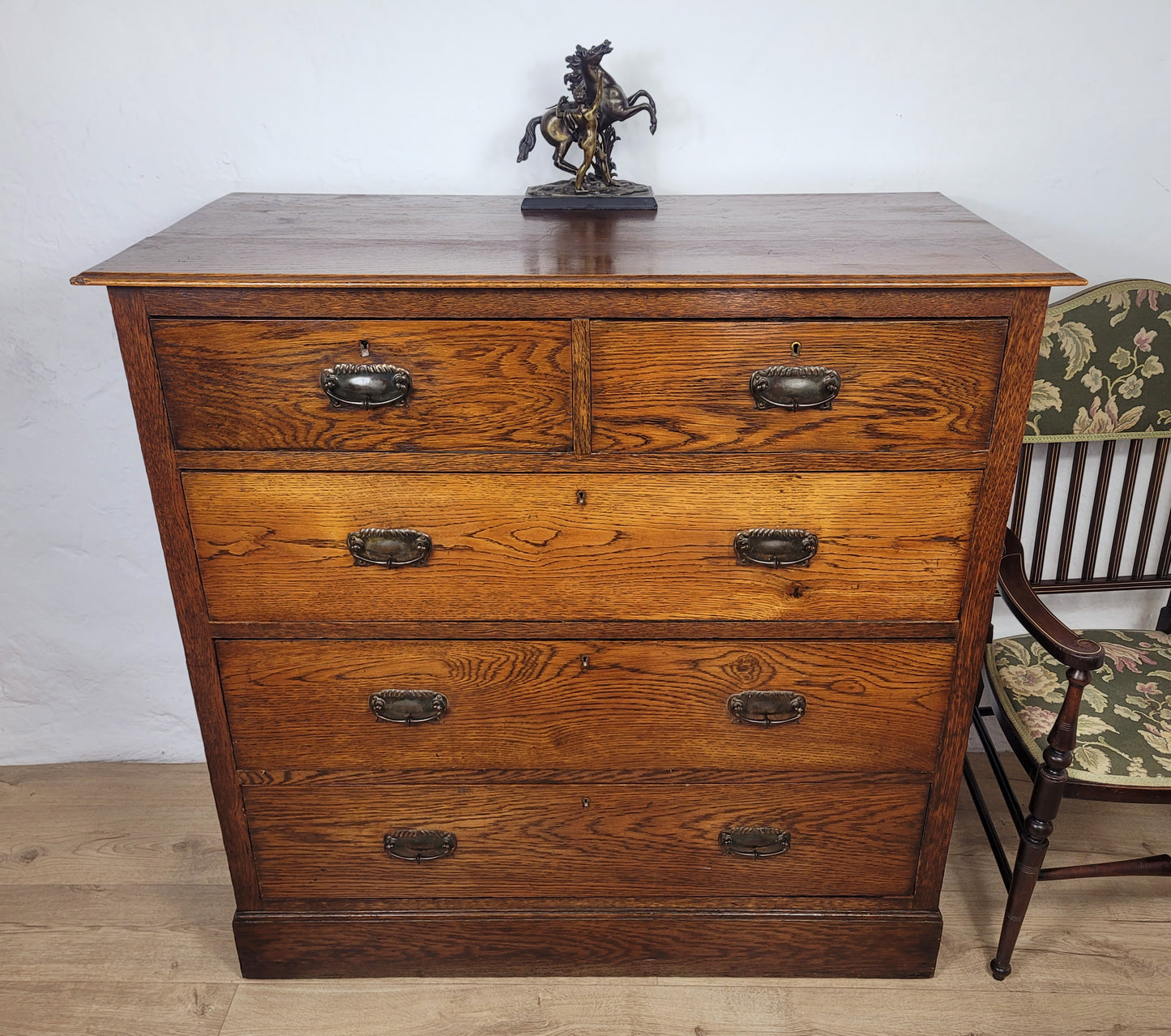 Edwardian Chest of Drawers 2 Over 3 Oak 1910s Drop Handle Delivery Available