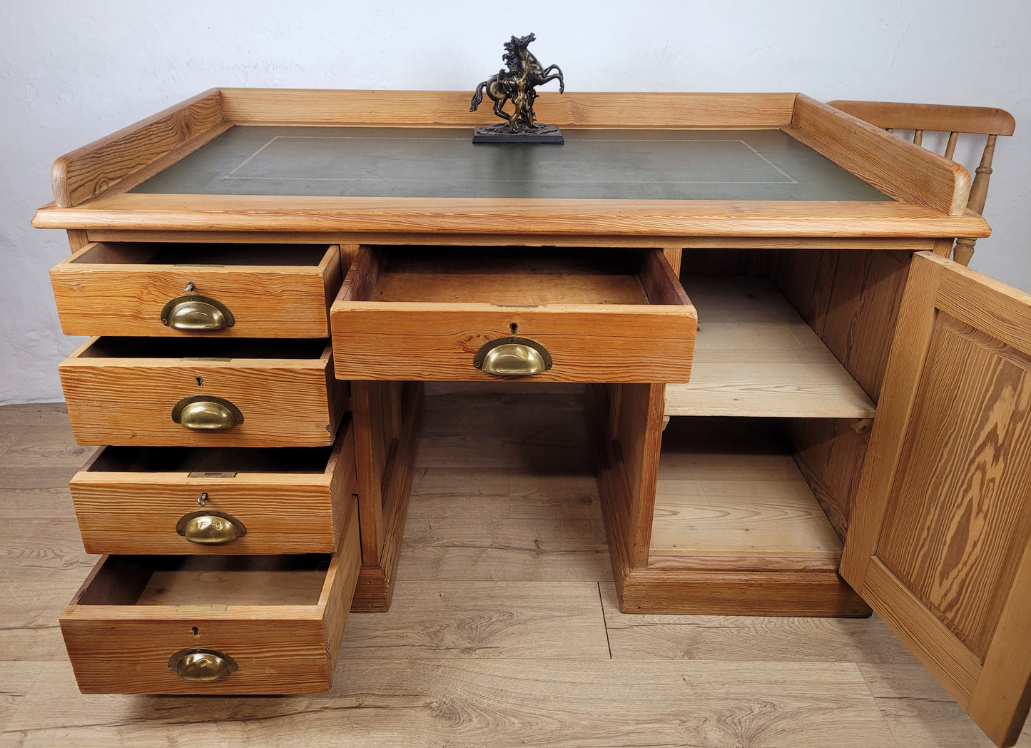 Pine Writing Desk & Chair Leather Top Country Rustic Antique Delivery Available