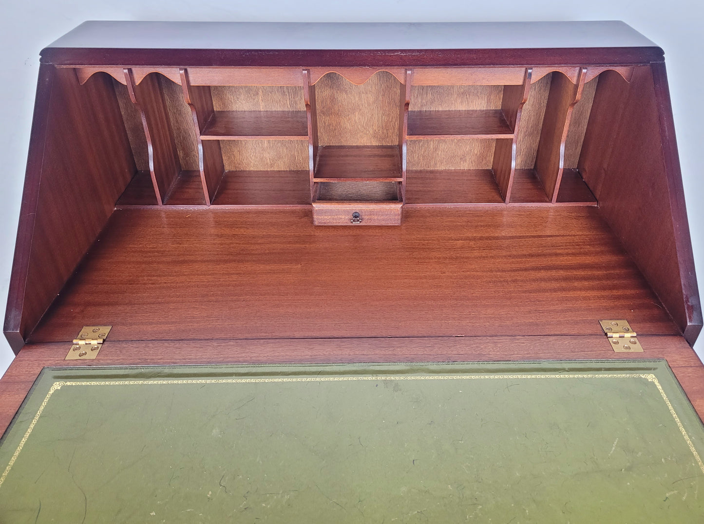 Writing Bureau Desk 20th-C Green Leather Top Drop Handles Delivery Available