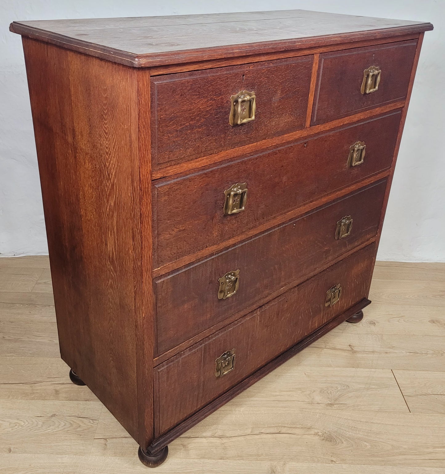 Edwardian Chest of Drawers 2 Over 3 Oak 1910s Drop Handle Delivery Available