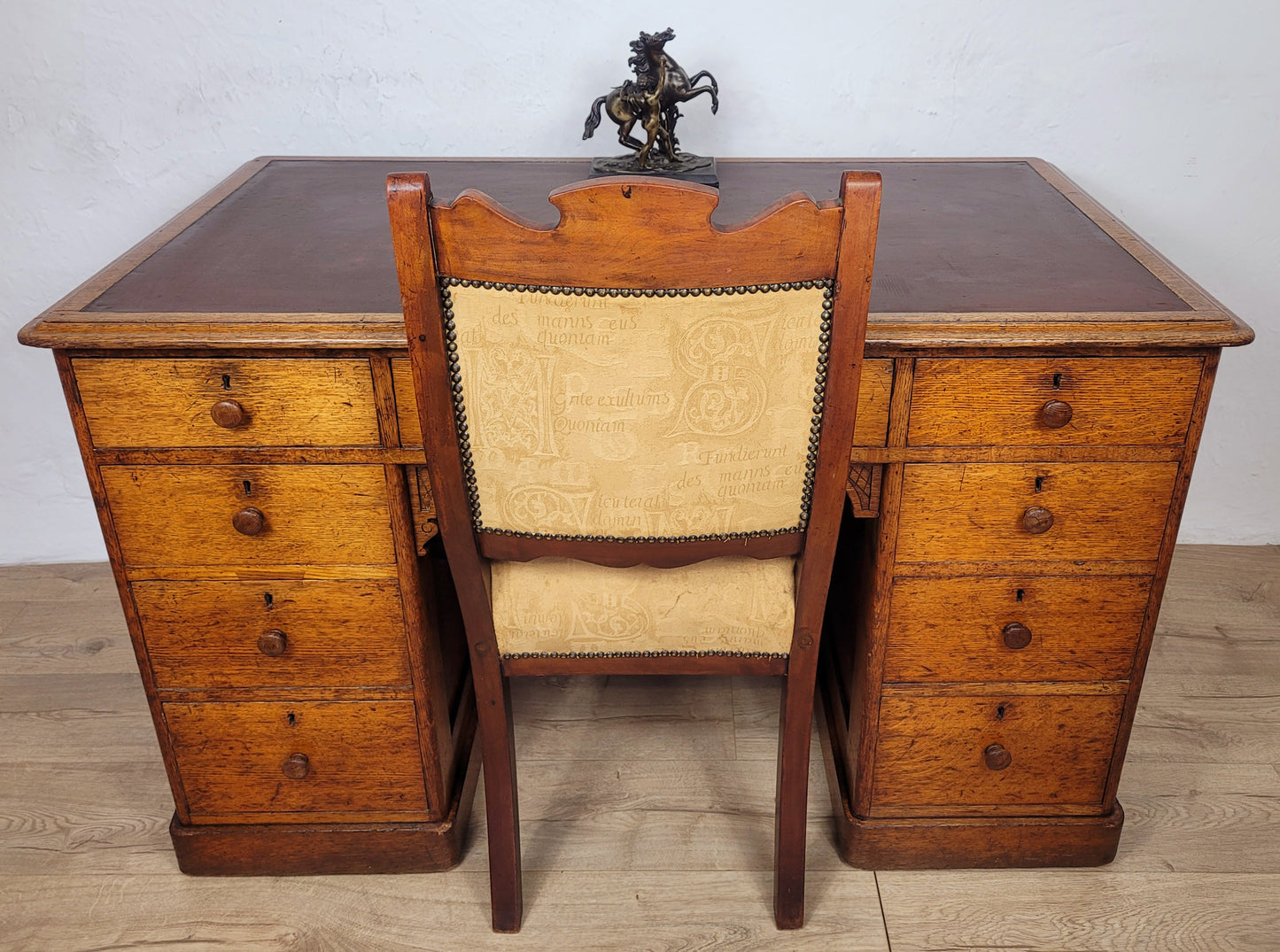 Victorian Writing Desk Oak Knee Hole Leather 19thC Antique Delivery Available
