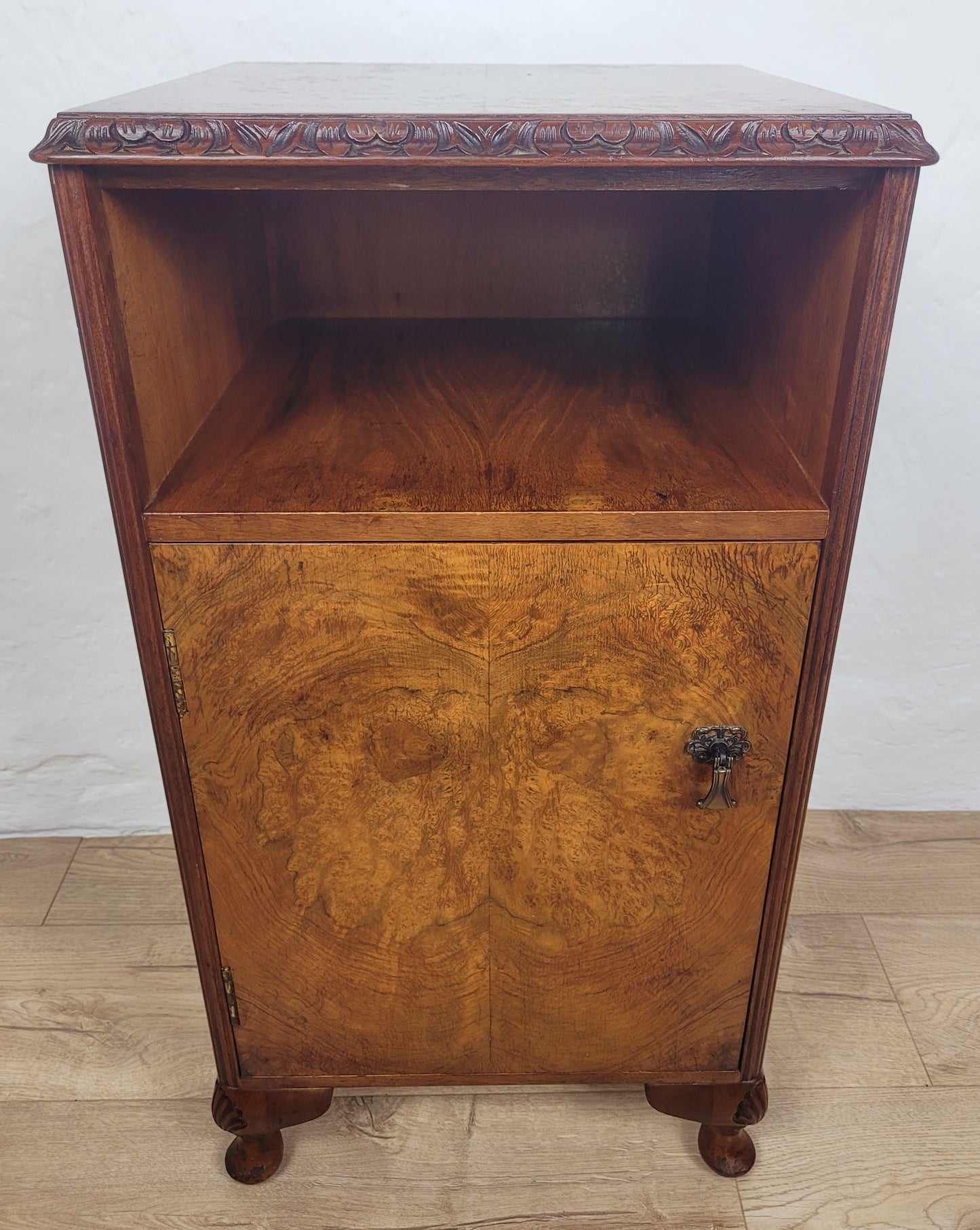 Vintage Bedside Cabinet Walnut Shell Carvings Mid 20th-Century Postage Available