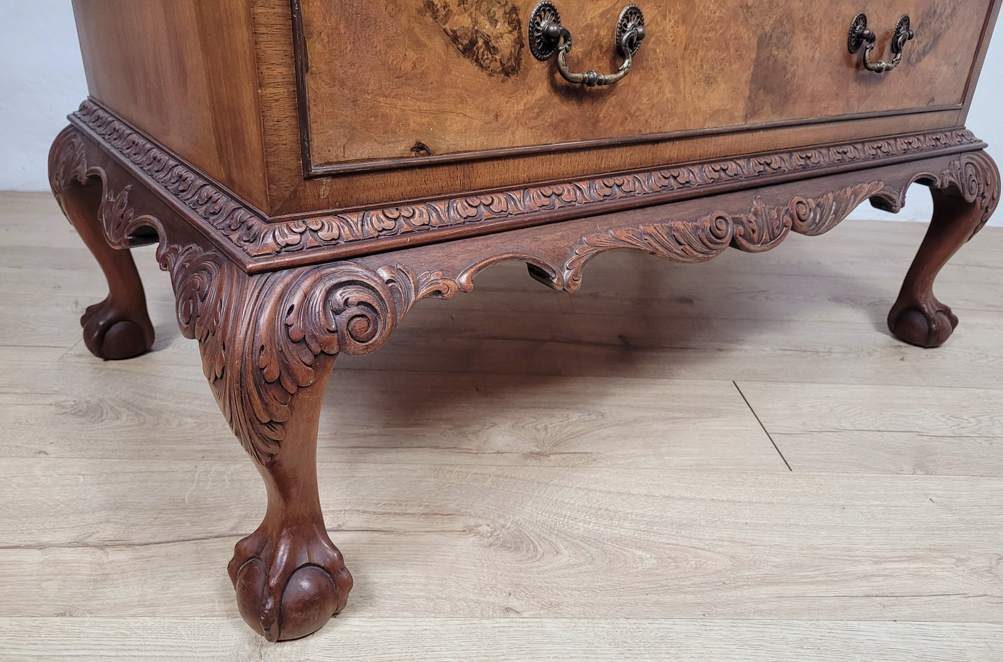 Edwardian Writing Bureau Desk Walnut Antique Carved Leather Delivery Available