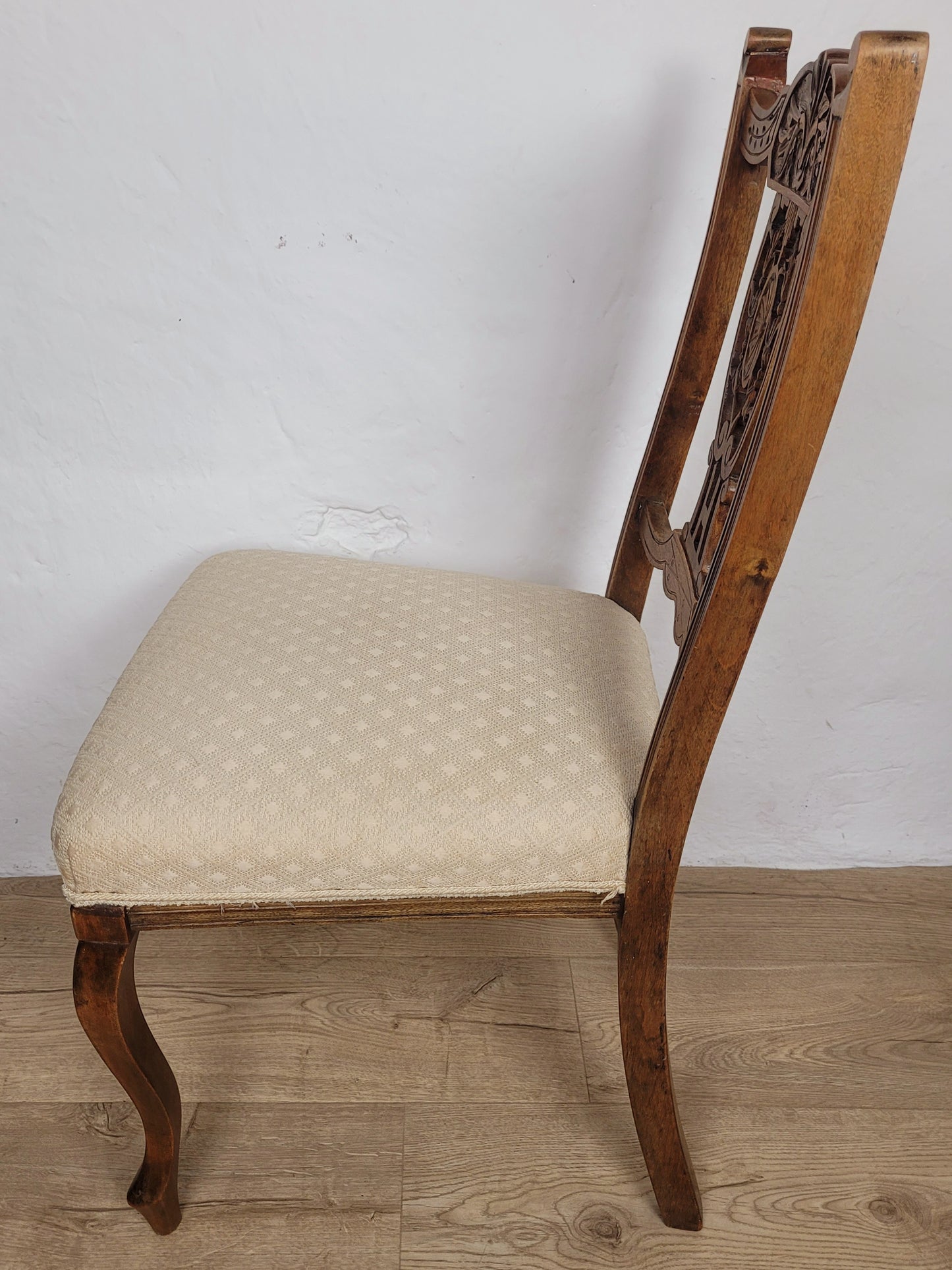 Edwardian Side Chair Carved Floral Beech Cabriole Legs Cream Postage Available