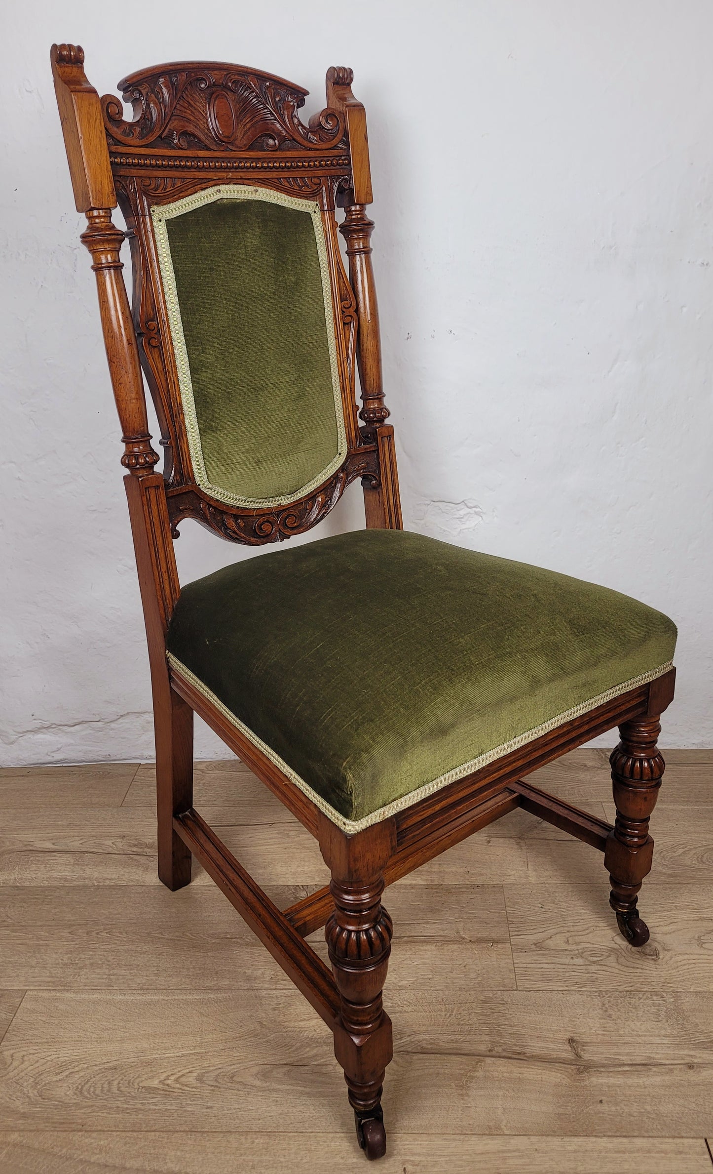 Victorian Hall Chair Oak Upholstered Foliate Carvings Castors Delivery Available