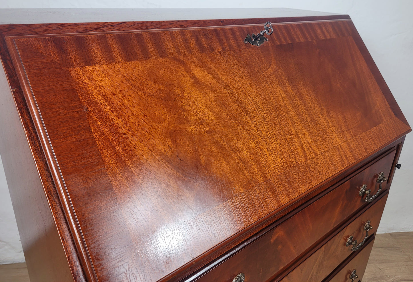 Vintage Writing Bureau Desk Lock & Key Mid Century Mahogany Delivery Available