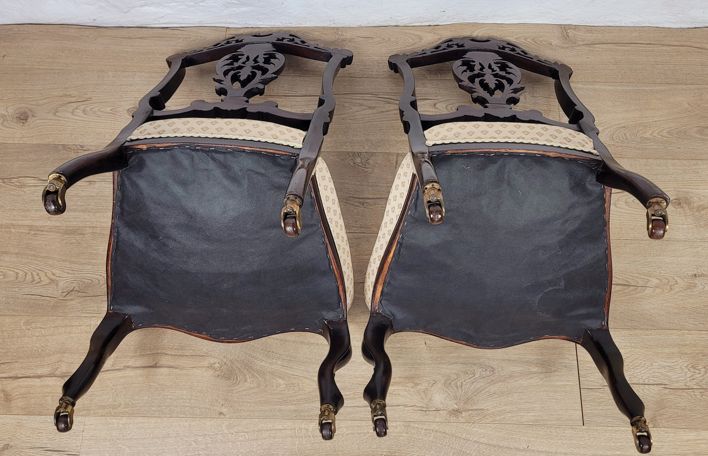 Victorian Nursing Chairs Carved Pierced Foliate Upholstery 19C Postage Available