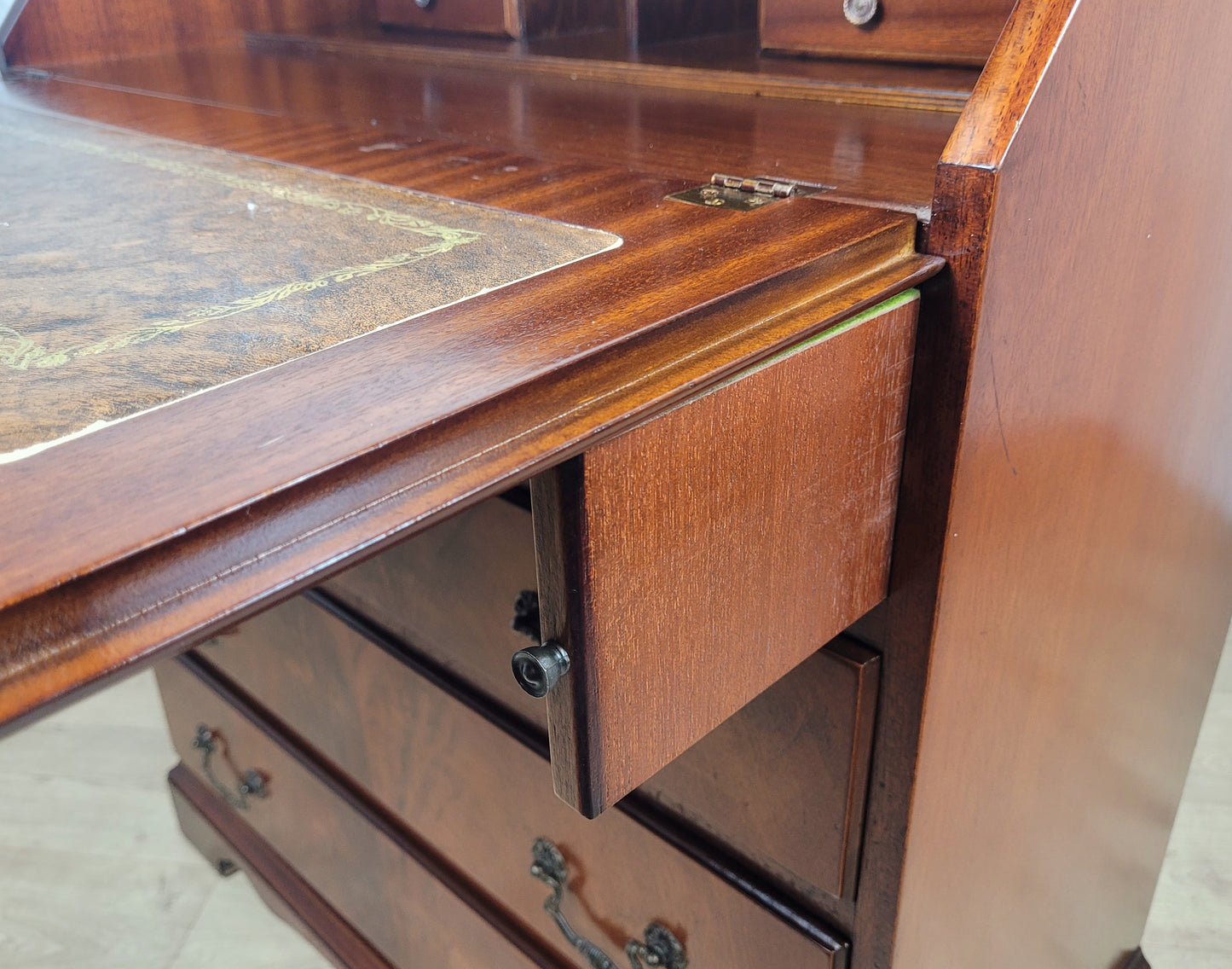 Vintage Writing Bureau Desk Lock & Key Mid Century Mahogany Delivery Available